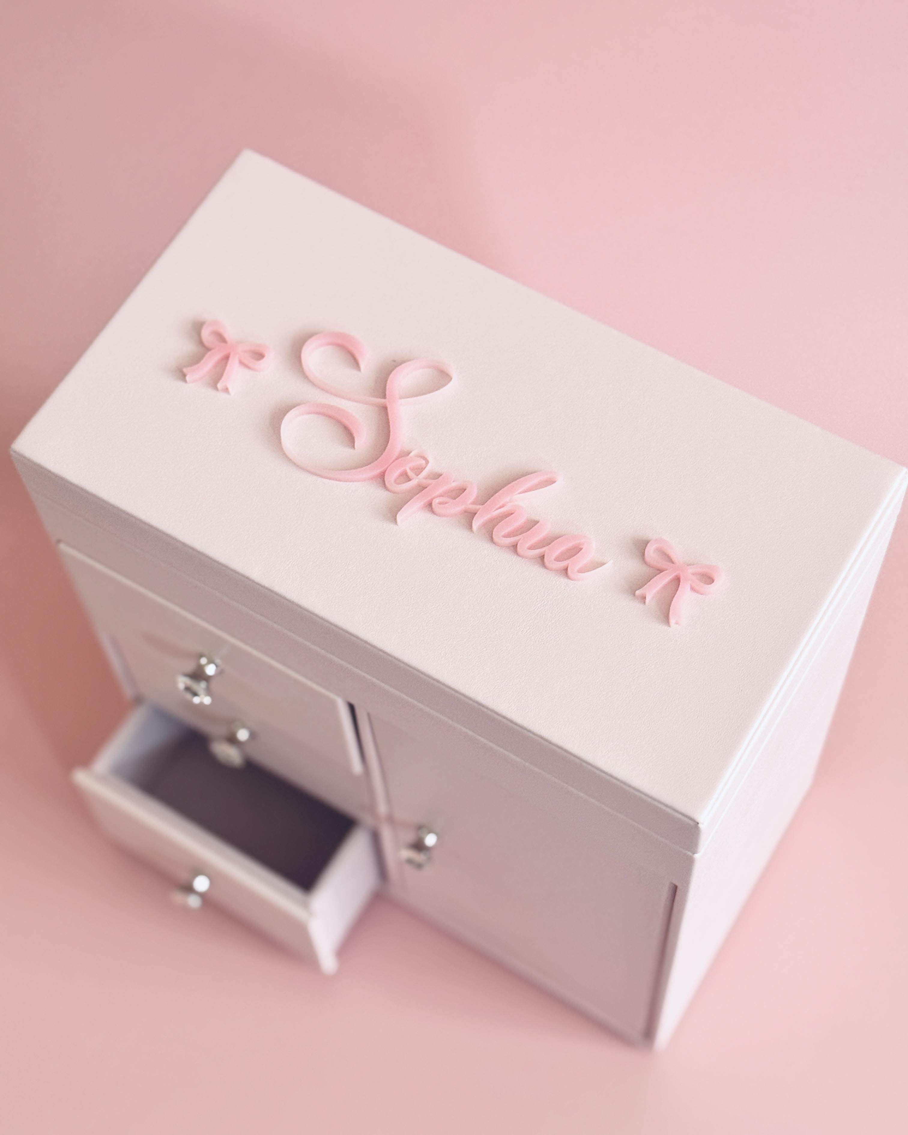 Custom pink ballerina jewelry box with personalized name